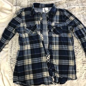 Blue plaid button down shirt